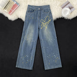 WIAOFELLAS  -  Retro American Casual Embroidered Loose Wide Leg Jeans Men Women Spring Autumn Trendy Brand High Waist Straight Tube Pants