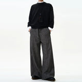 WIAOFELLAS  -  Retro old money style draped casual trousers for men and women loose floral gray texture high-end straight pants