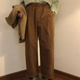 WIAOFELLAS  -  Japanese Retro Pants Solid Cargo Wide Leg Elastic Cargo Pants Men Street Loose Straight Vertical Casual Trousers