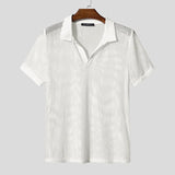 WIAOFELLAS  -  Men Shirt Hollow Out Lapel Short Sleeve Transparent Male Shirts Solid Streetwear Summer 2025 Fashion Casual Camisas