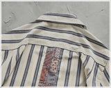 WIAOFELLAS  -  Vintage fashion striped short-sleeved shirt men's top Vintage loom cotton patchwork fabric summer cargo shirt