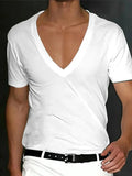 Wiaofellas  -  Slim Fit Short Sleeve V-Neck T-Shirt for Men Breathable Lightweight Summer Casual Top in Solid Color