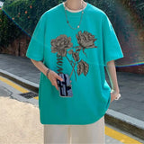 Wiaofellas  -  Rose High Street Short-sleeved T-shirt Men's Summer Loose and Versatile Casual Top