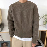 Wiaofellas  -  Streetwear Fashion Mens Knit Sweaters Spring Autumn Casual Solid Color Long Sleeve Jumper Tops For Men Stylish Textured Sweater