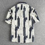 WIAOFELLAS  -  Personality abstract pattern pattern trend short-sleeved shirt men's American trend thin seersucker shirt