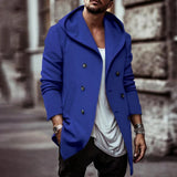 WIAOFELLAS  -  Autumn And Winter New Mens Medium-Length Windbreaker Fashionable Lapel Hooded Double-Breasted Solid Color Casual Windbreaker Men