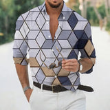 Wiaofellas  -  Geometric Three-dimensional 3D Printed Casual Lapel Long-sleeved Shirt Spring and Autumn Men's Trendy Versatile Shirt