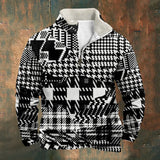 WIAOFELLAS  -  Men's Sweatshirt Black and White Geometric Pattern Sweatshirts Long Sleeve Stand Collar Zipper Casual Pullovers