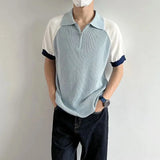 WIAOFELLAS  -  Polo Shirt Retro Y2k Contrast Color Stitching T Shirts Youth Energy Trend Knitted Breathable Daily Summer Thin Short Sleeve Tops