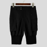 Wiaofellas  -  Men's Shorts Solid Color Button Joggers Casual Men Bottoms Summer Streetwear Pockets Fashion Leisure Shorts For Man