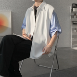 WIAOFELLAS  -  Summer Short Sleeved Shirt Men Oversized Society Mens Black Dress Shirt Korean Loose Casual White Shirt Mens Striped Shirts