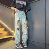 Wiaofellas  -  Hip Hop Street Scraping Ripped Jeans Men's High Street Ins Trendy Straight Leg Loose Harem Hanging Pants
