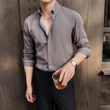 WIAOFELLAS  -  Men's Striped Dress Shirt Spring Summer Long Sleeved Business Social Men Shirts British Style Slim Fit Chemises Hommes Plus Size