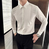 WIAOFELLAS  -  High-end Elegant Long Sleeve Men Dress Shirt Business Casual Button Slim Fit Solid Men's Shirts Stage Party Social Mens Clothing