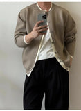 WIAOFELLAS  -  Thickened knitted cardigan fake two pieces wear simple round neck long sleeves lazy layered sweater jacket