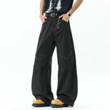 WIAOFELLAS  -  High Street Men's Casual Pants Solid Color Wide Leg Rivets Design Bottom Straight Loose Male Trousers New Summer
