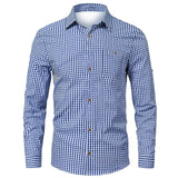 WIAOFELLAS  -  Casual Shirt Plaid Print Top Basic Men'S Long Sleeve Single Breasted Casual Versatile Lapel Basic Suitable For Work Daily Wear