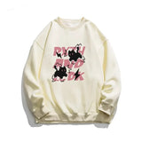 WIAOFELLAS  -  Retro American Thin round Neck Sweatshirt Women Long Sleeve Loose Oversize Couple Tops Men Trendy White Gray Autumn Winter