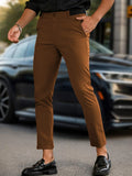Wiaofellas  -  Summer Ice Silk Slim Pencil Pants Men Stylish Solid Color Draped Straight Trousers Mens Vintage Mid Waist Ankle Pants Streetwear