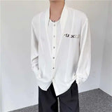 WIAOFELLAS  -  Fashion Men's Solid Color Patchwork Metals Design Casual Shirts Trendy Stand Collar Long Sleeves Blouses Male Summer