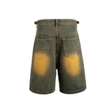 Wiaofellas  - Ripped Hole Washed Yellow Mud Baggy Jeans for Men Straight Distressed Ropa Hombre Casual Denim Shorts Oversized Five Point Pants