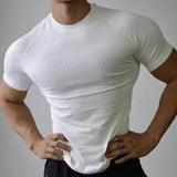 Wiaofellas  -  Men Seamless Compression T Shirt Short Sleeve Quick Dry Gym Workout Running Top
