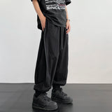 Wiaofellas  -  New Men's Fashion Harem Pants Reverse Design Baggy Tapered Trousers Black Side Zipper Stretch Oversized Hip Hop Clothing Man