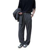 WIAOFELLAS  -  50% Wool Stripe Suit Pant Men Autumn Winter Fashion Retro Loose Casual Wide Leg Thicken Suit Pant Office Man Commuter Trousers