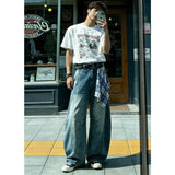 Wiaofellas  -  American Retro Baggy Jeans for Men Women Wide Leg Denim Trousers With Removable Plaid Scarf Streetwear Loose Fit Pants
