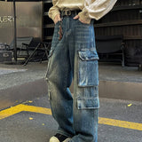 Wiaofellas  -  Autumn Men's Casual Multi-pocket Wide Leg Denim Pants High Street Fashion Y2K Baggy Jeans Punk Hip Hop Distressed Cargo Jean