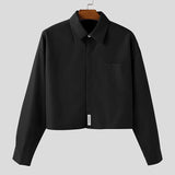 WIAOFELLAS  -  Men Shirt Solid Color Lapel Long Sleeve Loose Casual Male Crop Tops Streetwear Korean Style 2026 Fashion Men Clothing