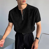 WIAOFELLAS  -  Men T Shirt Solid Color O-neck Short Sleeve Zipper Male Tee Tops Streetwear Loose Summer Fashion Casual Men Clothing