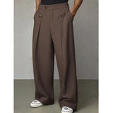 Wiaofellas  -  Spring Autumn New Fashion Men Casual Suit Pants Multiple Buttons High Waist Loose Straight Trousers Spring Business Soild Pant