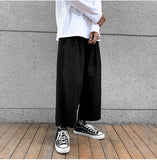 WIAOFELLAS  -  Wide Leg Pants Men Drape Straight Loose Harajuku Vintage Japan Style Ankle-length Trousers Cozy Versatile Black Pantalones Male