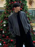 WIAOFELLAS  -  Korean Style Men's Thickening Jackets Stand Collar Design Chic Zipper Niche Male Loose Solid Color Coats Autumn