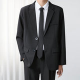 Wiaofellas  -  Winter New Men's Solid Color Long-Sleeved Suit Jacket Korean Retro Fashion Trendy High Street Loose Casual Men's Top