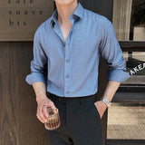 WIAOFELLAS  -  New British Style Versatile Solid Color Men's Shirt Long Sleeve Slim Fit Casual Business Dress Shirts Social Streetwear