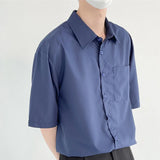 WIAOFELLAS  -  New Men's Casual Business Solid Color Short Sleeve Shirts Classic Pocket Button Up Cargo Shirt Y2K Streetwear Basic Blouse