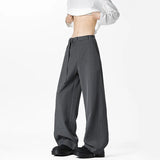 WIAOFELLAS  -  Grey Belt Suit Pants Men Fashion Society Mens Black Dress Pants Korean Loose Wide Leg Pants Mens Office Formal Trousers M-3XL