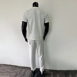 Wiaofellas  -  Mens Slim Casual T-Shirt Wide Leg Pants Two-Piece Set Genderless New Basic Versatile Solid Color Simple Suit Unisex