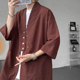 WIAOFELLAS  -  Niche Design Men's Shirts V-neck Solid Color Button Desig Ice Silk Big Pocket Casual Male Tops Summer Menswear