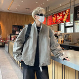 WIAOFELLAS  -  Punk Spliced Jacket High-end Blue Short Work Cargo Coat Men's Handsome Trendy Solid Color Zipper Jacket All-match Top