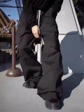 Wiaofellas  -  New Style American Style Casual Pants Blackcargo Pants Multi-pocket Loose Fit Wide Leg For Men Spring Summer