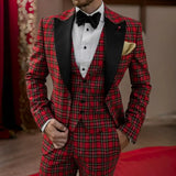 Wiaofellas  -  Scottish plaid Men Suits Slim Fit Wedding Groom Tuxedo for Prom Party Peak Lapel Male Suit 3 Piece (Jacket+Vest+Pants)