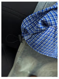 Wiaofellas  -  Summer Blue Plaid Short Sleeve Casual Shirt Men's Street Style Lazy Cool American Drawstring Half Sleeve Top Loose Fit Youth
