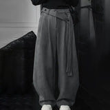 Wiaofellas  -  Mens Suede Ribbon Casual Pants Spring Streetwear Fashion Youth Luxury Old Money Men Wide Leg Pants Men's Wear New