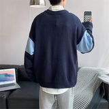 WIAOFELLAS  -  Oversized Men Sweater Fashion Knitted Embroidery Bear Pullovers Spring Lazy Long Sleeve Streetwear Patchwork Klein Blue Sweater