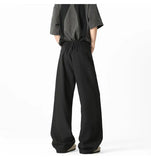 WIAOFELLAS  -  Belt Design Men's Suit Pants Solid Color Draping Ice Silk Deconstruction Straight Wide Leg Loose Male Bottom Summer