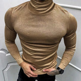 WIAOFELLAS  -  2024 Spring Fall Casual Solid Color Basic T-shirt Men Clothing T Shirt Luxury Men's T Shirts Turtleneck Long Sleeve Slim Tops