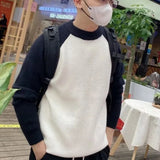 WIAOFELLAS  -  Autumn Winter New Fashion Round Neck Long Sleeve Patchwork Color Blocking Pullovers Men's Clothing Korean Knitting Trend Tops